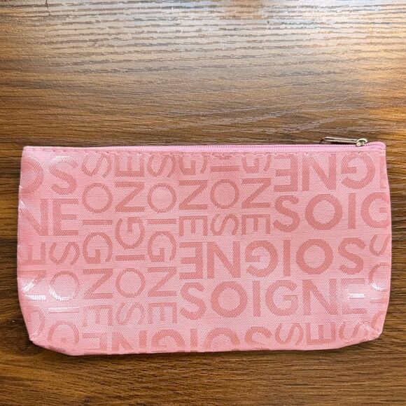Handbags - Pink Cosmetic Pouch with All-Over Logo Text